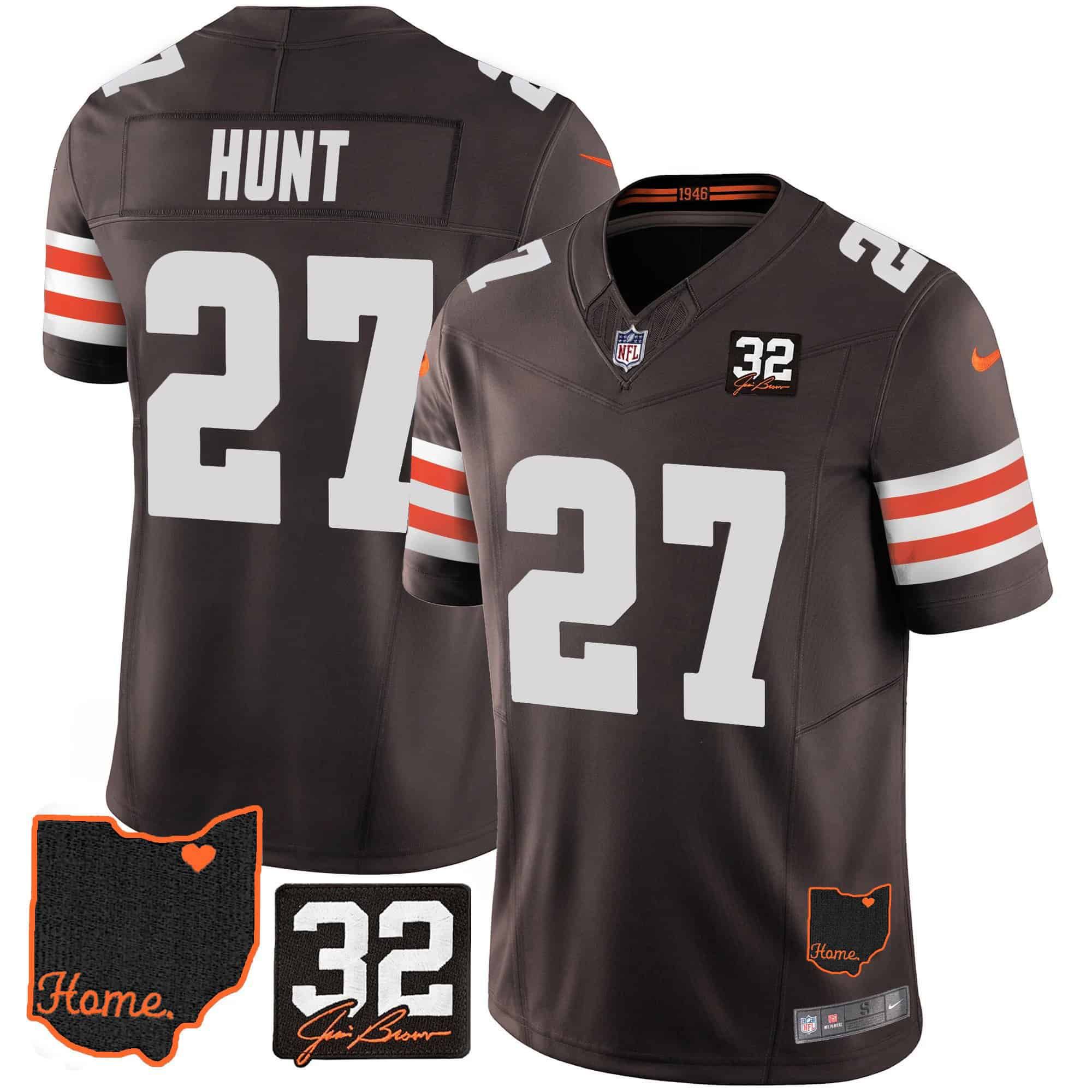 Men Cleveland Browns #27 Hunt Brown Memorial Home Patch 2024 Nike NFL Jersey style 1->indianapolis colts->NFL Jersey